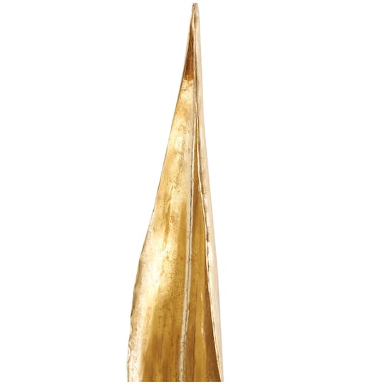 39" Gold Polystone Slim Leaf Abstract Sculpture with Black Metal Stand